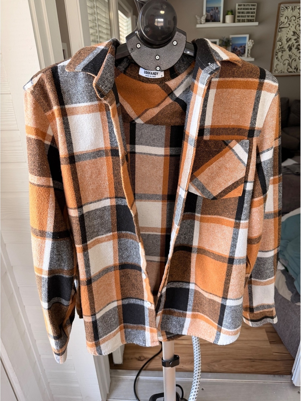 Orange plaid long sleeve shirt